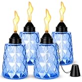 4-Pack Citronella Torches for Outside, 12oz Glass Table Top Torch Canisters with Fiberglass Wicks &amp; Snuffer Caps, for Outdoor Dining Bar Patio Table Decor, Blue