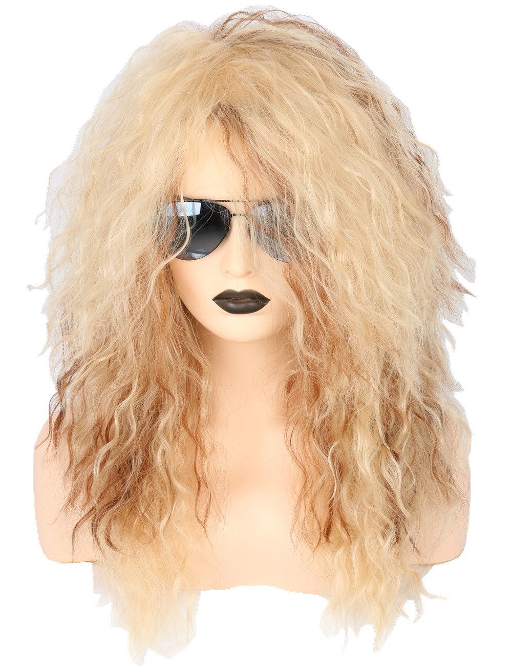 Topcosplay Mens or Womens 80s Wig Blonde Rocker Mullet Halloween Costume Party Long Curly Wigs
