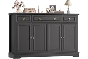 FINETONES Buffet Cabinet with Storage, 52.7" Large Sideboard Buffet Table, Black Kitchen Cabinet with 3 Drawers and 4 Doors, 