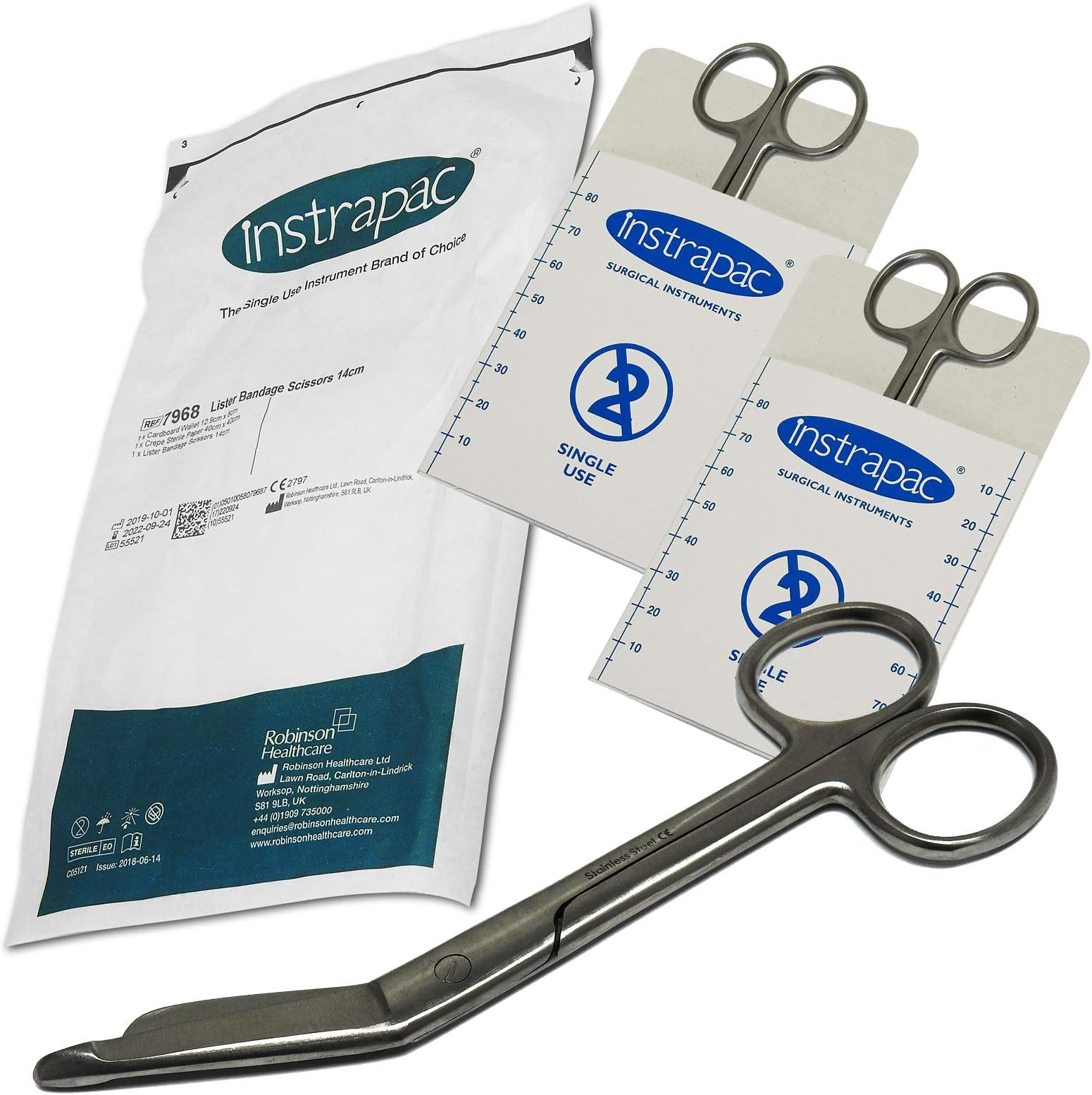 Twin Pack - Instrapc 100% Sterile Sealed Disposable Emergency First Aid Lister Scissors