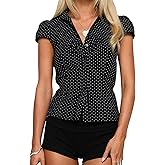 Women Coquette Short Sleeve Shirt Y2k Button Down Slim Fitted Solid T-Shirt Preppy Aesthetic Lapel Neck Crop Top
