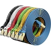 CableGeeker Cat7 Shielded Flat Ethernet Patch Cables 5ft 6Pack, Multicolor | 10Gbps/600MHz, 30AWG Stranded Copper, S/STP Shielding, Gold-Plated RJ45, for Routers, PCs, Gaming, and Streaming