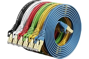 Cat 7 Shielded Patch Cable 5ft 6Pack 6Colors, Cat7 Flat Ethernet Cables, Compatible with Cat5e/Cat6 Network, High Speed Inter