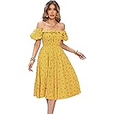 R.Vivimos Womens Summer Floral Print Puff Sleeves Vintage Ruffles Midi Dress