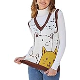 Yimoon Womens Cat Sweater Vest V Neck Y2k Graphic Knit Vest Cute Sleeveless Knitted Pullover Tops