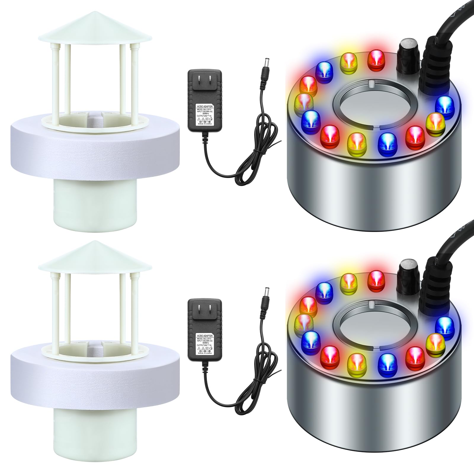 Photo 1 of Kanayu 2 Sets Halloween Ultrasonic Mist Maker Fogger 12 LED Lights Aluminum Mister with Adjustable Fog Controller Splash Guard for Water Fountain Pond Fishtank (Alloy, Novelty Style)