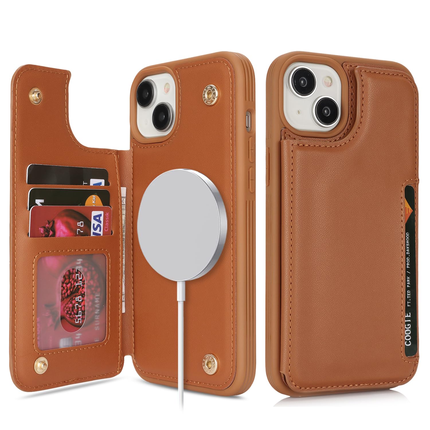 SailorTech for iPhone 14 Plus Case with Credit Card Holder Magsafe, iPhone 14 Plus Phone Leather Case for Women Compatible mag safe Card Slots Durable ShockPlusof Wallet Case - Brown