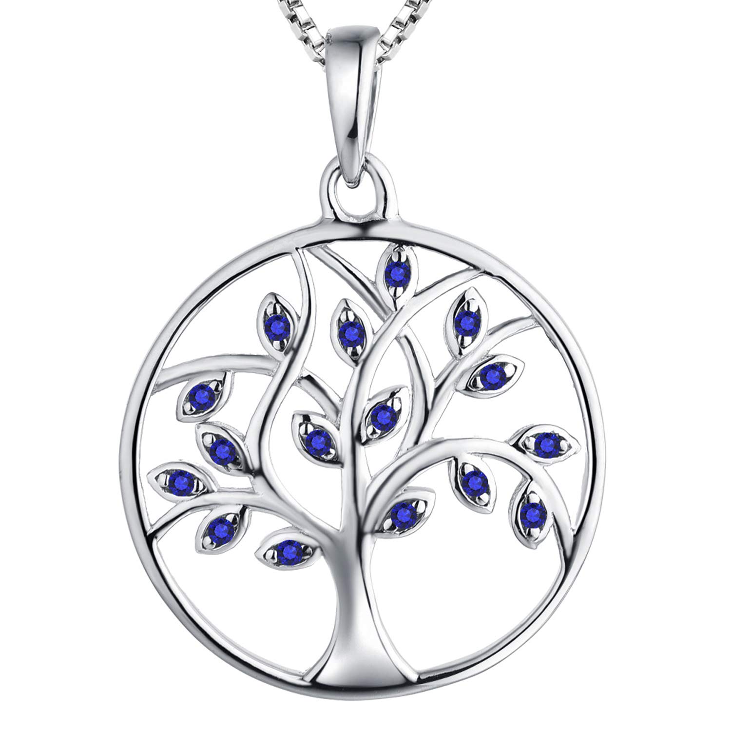 YL Tree of Life Necklace 925 Sterling Silver cut September Birstone Spinel Blue Family Tree Pendant Necklace for Women — image 1