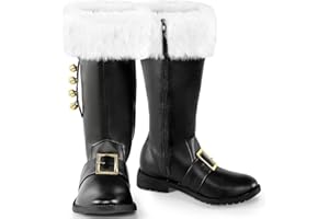 Boveco Santa Boots Men Christmas Shoes Adult Black Santa Claus Boots Costume Accessory Wide for Cosplay Xmas
