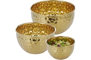 DORMIYA 3 Pcs Gold Mixing Bowls Set, Stainless Steel Hammered Mixing Bowl, Nesting Salad Bowl Set for Kitchen, Gold Decorativ
