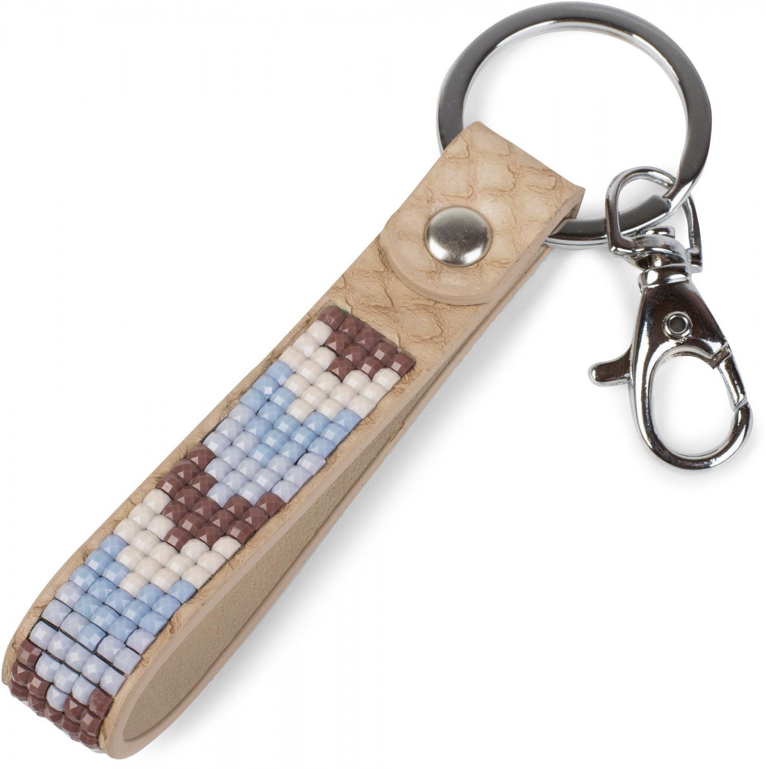 styleBREAKER keychain set with rhinestones, retaining ring, carabiner, women 05050019, color:Beige