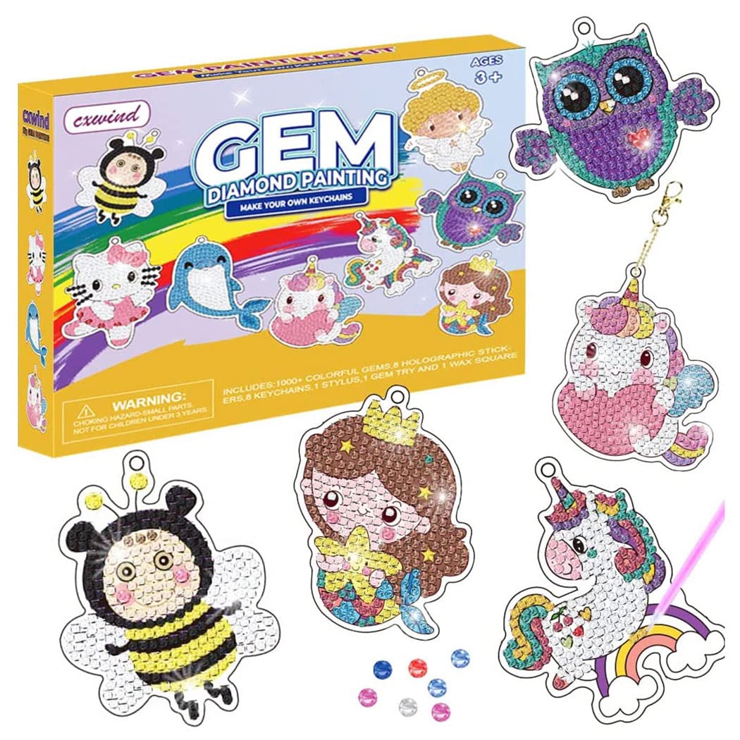 Chengxun Gem Diamond Painting Kits for Girls - 5D Art Craft Kits for Kids, Make Your Own Diamond Keychains - Gifts for Girls & Toddlers (Ages 3-8), Yellow