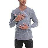 HyabDiop Kangaroo Shirt for Dad and Baby, V-Neck Long Sleeve T-Shirt, Grey, Male, Baby Boys, Modern, Loose Fit