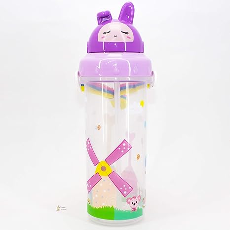 Rachnas No-Spill Koala Farmhouse Print Baby/Kids Soft Straw Transparent Sipper Cup Water Bottle - 1068 - Purple - 580ML