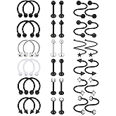 SCERRING Tragus Earrings 16g Stainless Steel Horseshoe Lip Rings Nail Tragus Helix Rook Cartilage Earrings Studs Ring Medusa Piercing Jewelry 8mm 36PCS