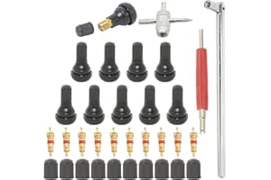 NovelBee 33pcs Tire Valve Stem Tool Set with Brass TR412 Snap-in Valve Stems and Valve Stem Cores, Compatible with Passenger 