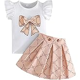 Azmxynol Toddler Girls Clothes Cap Sleeve T-Shirt + Bowknot Print 2pcs Summer Shorts Outfit Set For Girls, Size 4-8 Years