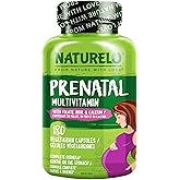 NATURELO Prenatal Multivitamin with Gentle Chelated Iron, Methyl Folate, Plant Calcium & Choline - Vegan, Vegetarian - Non-GM