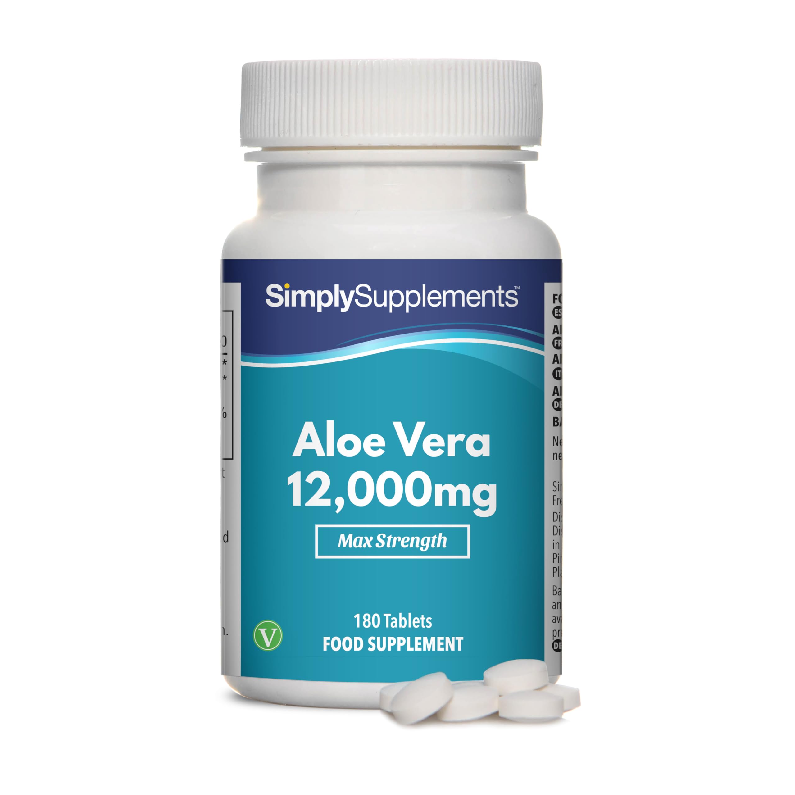 Aloe Vera Tablets 12,000mg | Digestive Support Supplement | Vegan & Vegetarian Friendly | 180 Aloe Vera Extract Tablets = 3 Month Supply | Manufactured in the UK