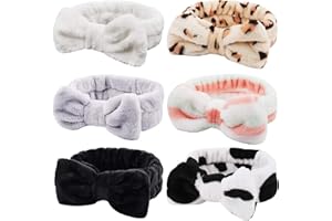 Casoty 6 Pieces Bow Hair Band Spa Headband for Women Soft Coral Fleece Headband for Washing Face Terry Cloth Headband Makeup Headband Yoga Sport Headband