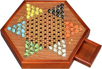 Amazon Co Jp 木製の中国の伝統的な六角形のチェッカーボードテーブルゲームセット 引き出しとカラフルなガラス玉で親子インタラクティブパズル ゲーム 文房具 オフィス用品