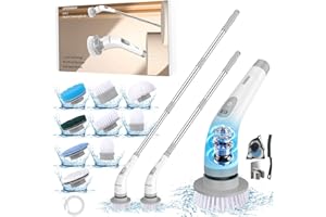 LENDAWAY 9-in-1 Multi-Purpose Electric Spin Scrubber for Cleaning, 2 Speed Long Handle Shower Scrubber, Replaceable Cleaner Brush Heads for Floors, Windows, Bathtub, Grout, Tiles, Sink, Car, Bathroom