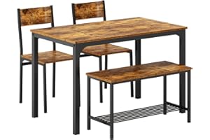 SogesHome 4-Piece Dining Table Set for 4 - Space-Saving Kitchen Set with Bench and Chairs, Ideal for Restaurants and Coffee Shops, Vintage Brown