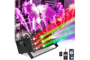 Hakuta Fog Machine Smoke Machine with 12 LED Colorful Beam Light DMX Light Control & Manual Control & Wireless Remote Perfect for Indoor Wedding, Halloween, Party and Stage Effect