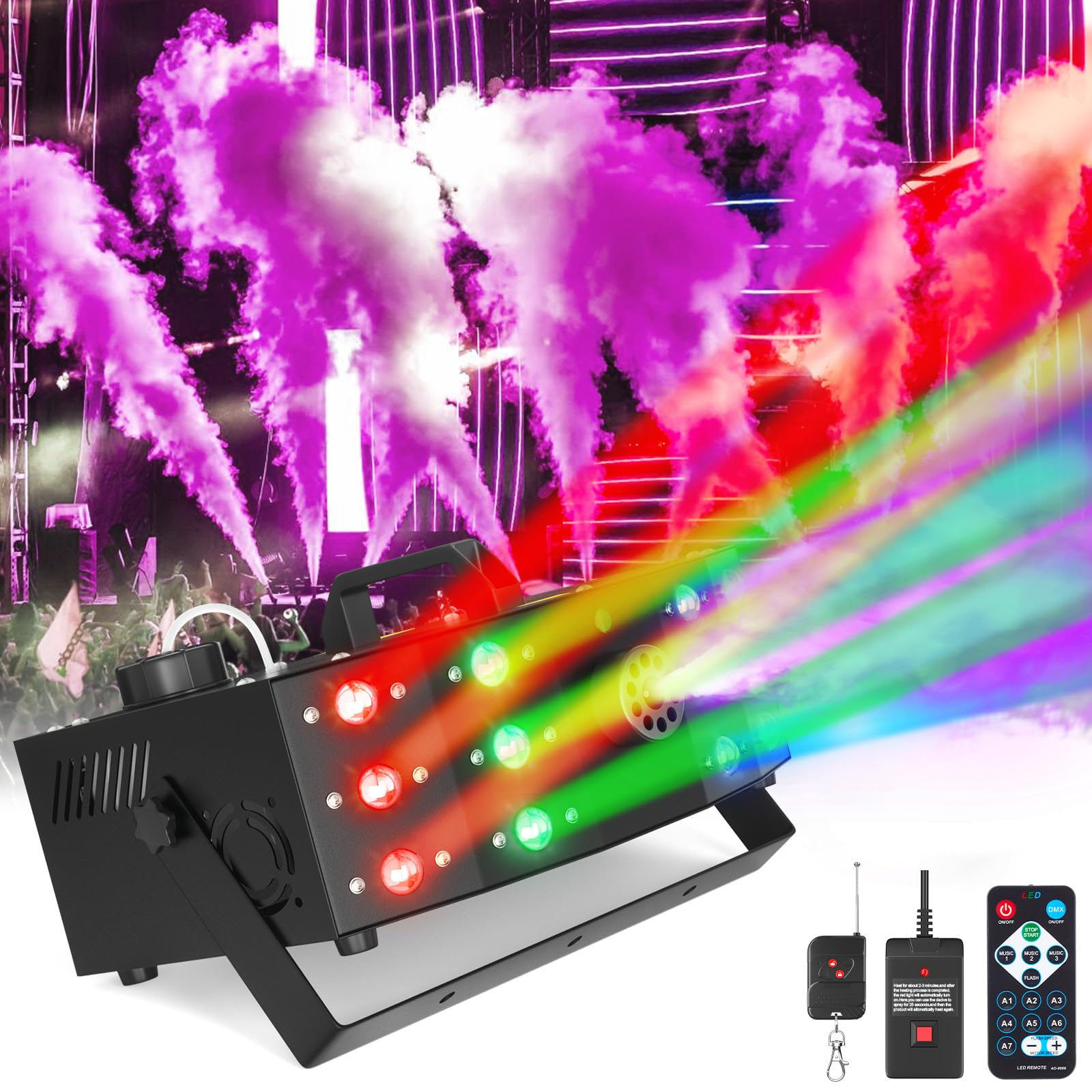 Photo 1 of **UNTESTED**
Hakuta Fog Machine Smoke Machine with 12 LED Colorful Beam Light DMX Light Control & Manual Control & Wireless Remote Perfect for Indoor Wedding, Halloween, Party and Stage Effect