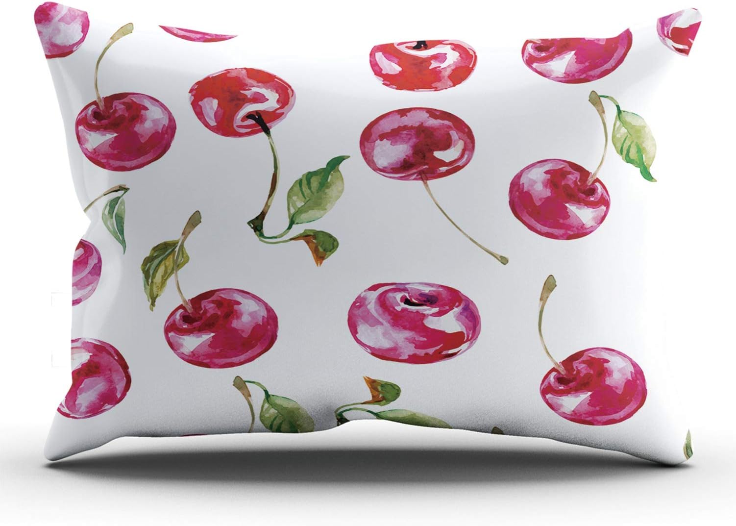 CENYUO Home Decoration Pillowcase Cushion Cover Watercolor Cherry Throw Pillow Case Chic Design One Side Printed Lumbar Size 12 x 24 Inch