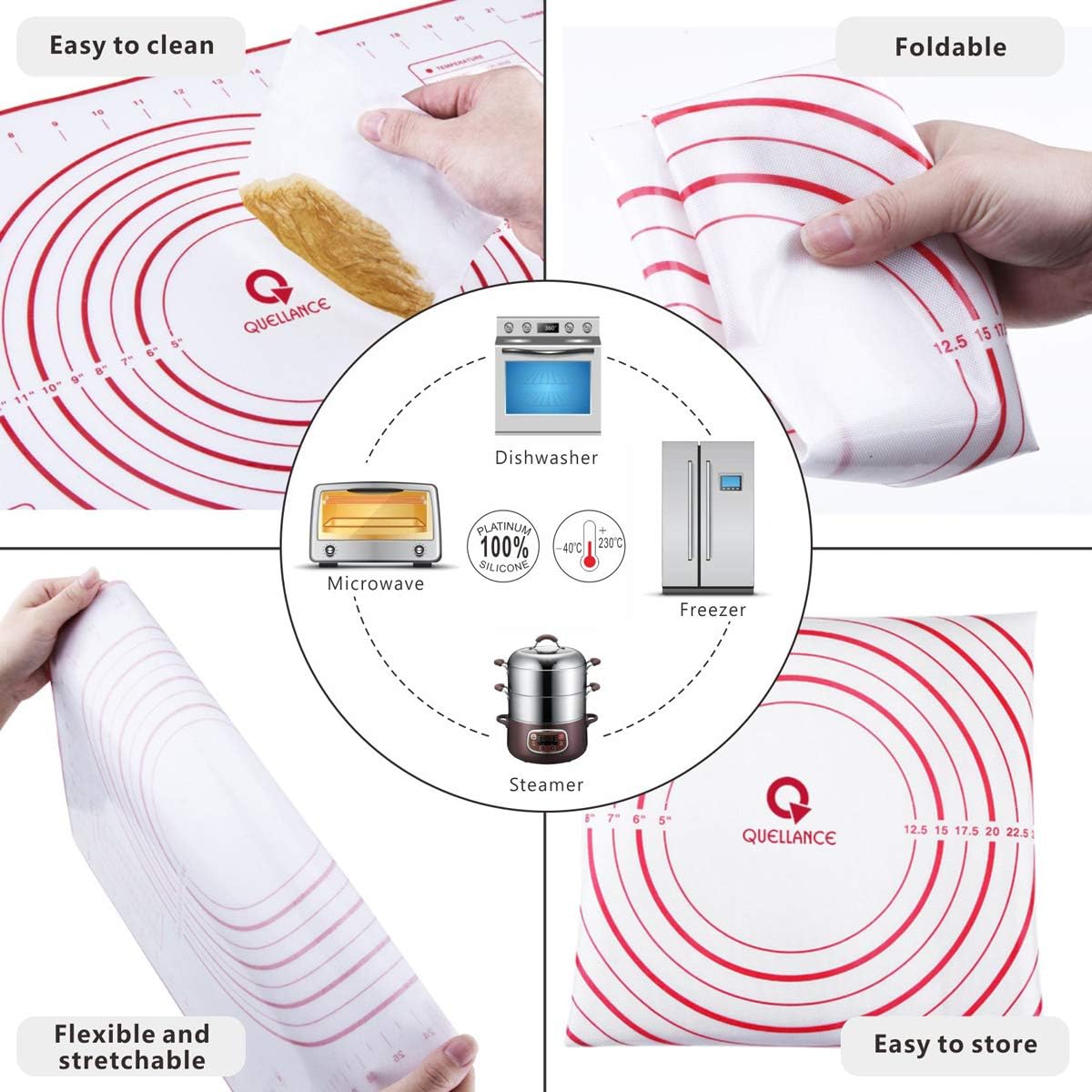 Rolling Pin and Pastry Baking Mat Set, Rolling Pins with Adjustable Thickness Rings, Stainless Steel Dough Roller for Baking Fondant, Pizza, Pie, Pastry, Pasta, Cookies (Red Mat): Kitchen & Dining