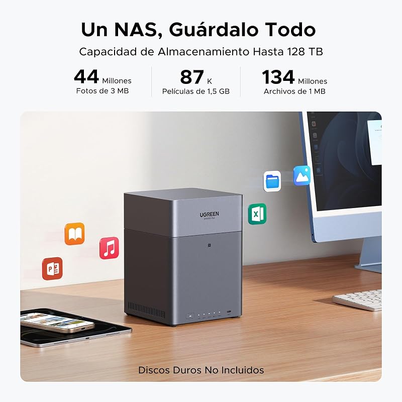 NASync DH4300 Plus Desktop NAS 4 Bays, porta LAN de 2,5 GB, 8 GB de RAM, ligação NFC One-Touch, Family Album/Baby AI, nube pessoal em casa/escritório (sem discos)