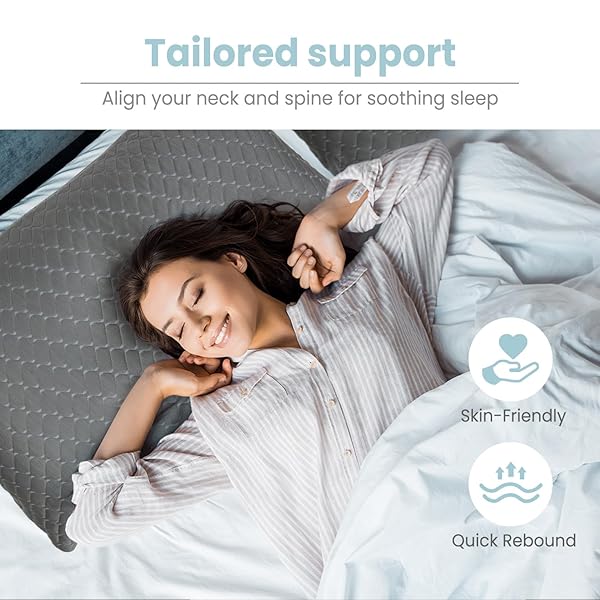 BAFODE MEMORY FOAM PILLOWS QUEEN SIZE SET OF 2, SHREDDED MEMORY FOAM PILLOWS, COOLING PILLOW FOR SLEEPING, ADJUSTABLE BED PILLOWS FOR SIDE, BACK AND STOMACH SLEEPERS