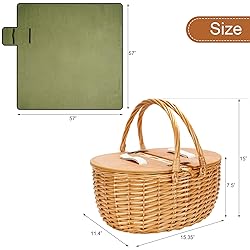 Cooler Picnic Basket with Blanket, Wooden Split Lid