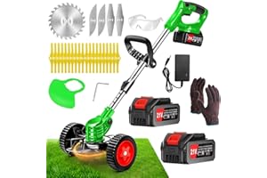 Tucssarg Electric Weed Wacker Cordless Weed Wacker Battery Powered Grass Trimmer with 2PCS 4000Ah Battery and 3 Types Blade 3 in 1 Brush Cutter Weed Trimmer Lawn Trimmer for Lawn Yard Bush Trimming