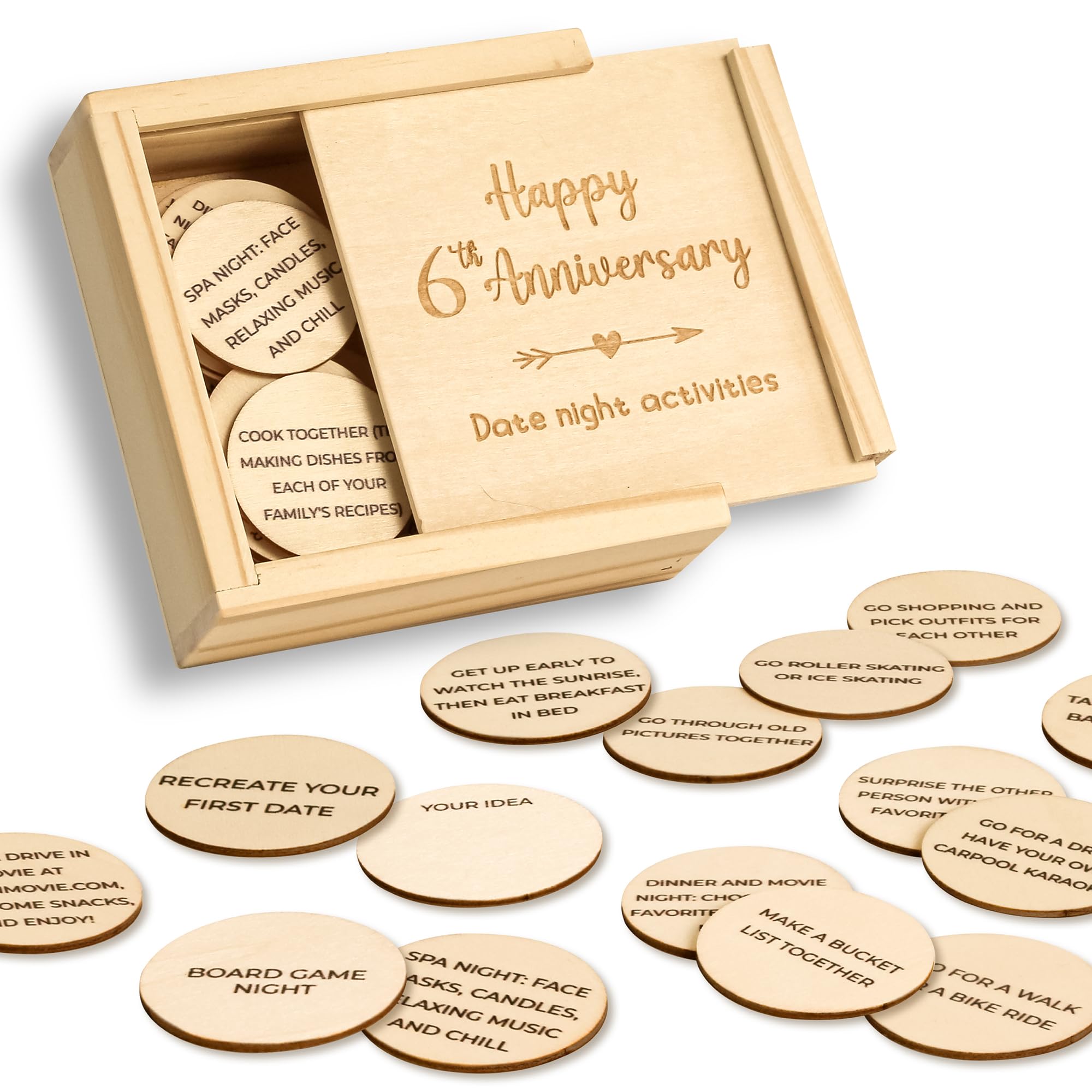 Photo 1 of WOODAMORE 6 Year Anniversary Wood Gifts for Him Her - 6th Anniversary Date Night Gifts for Couples, Happy Six Years of Marriage Gift Ideas for Husband Wife