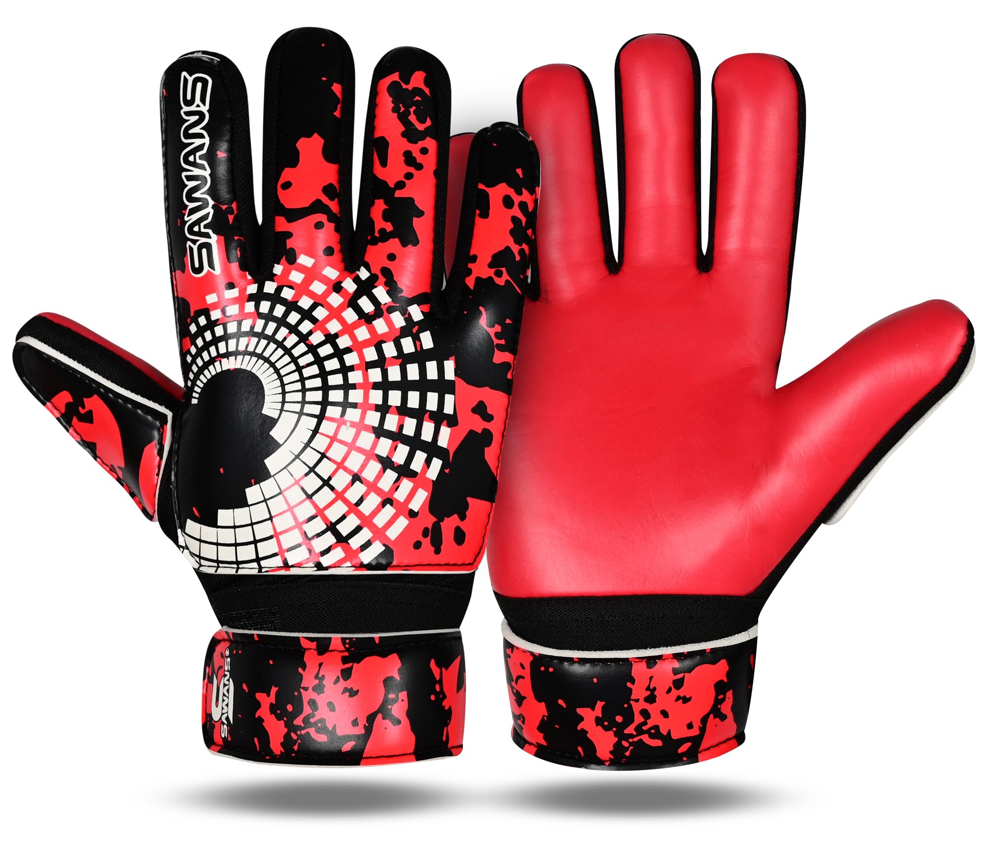 SAWANS Football Goalkeeper Gloves Boys Kids Children Youth Adult Soccer Goalie Gloves Strong Grip Palms Wrist Support Junior Anti Slip (Red, Size 2 Suitable For 4 to 5 Years Old)