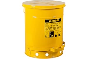Justrite 09301 10 Gallon, Galvanized-Steel Yellow Safety Cans for Oily Waste