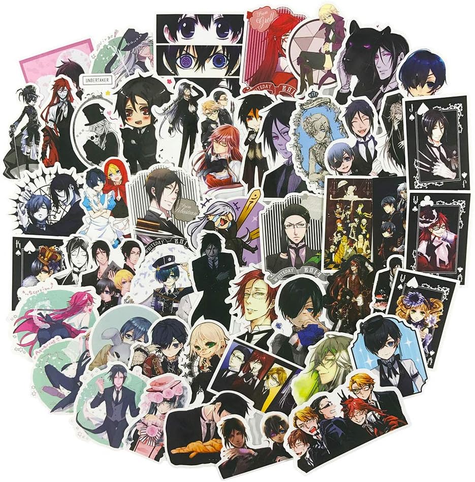Anime Laptop Stickers 50Pcs Pack, Teen&Kids Water Bottle Travel Case Computer Wall Skateboard Motorcycle Phone Bicycle Luggage Guitar Bike Stickers Decal (Black Butler)