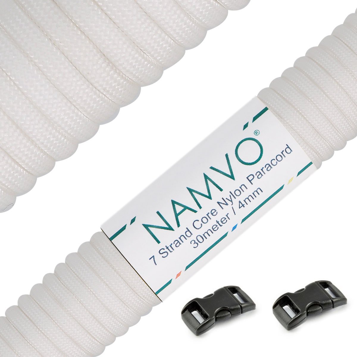 Namvo 550 Luminous Glow in the Dark Paracord Mil Spec Type III 7 strand parachute cord White 100ft / 30 Meters