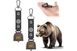 AZREFERENCE 2 Pack Loud Bear Bells with Magnetic Silencer, Leather Button Strap, Carabiner for Bear Deterrent, for Survival, Hiking