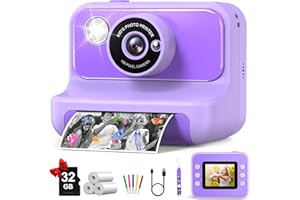 GOFUNLY Kids Camera Instant Print, Christmas Birthday Gifts for Girls and Boys, 1080P HD Video Digital Kids Camera with 32G Card, Toddler Camera for 3-12 Years Old, Purple