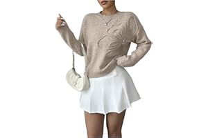 RoseSeek Women's 3D Floral Appliques Crewneck Sweaters Long Sleeve Drop Shoulder Pullovers Elegant Knit Tops