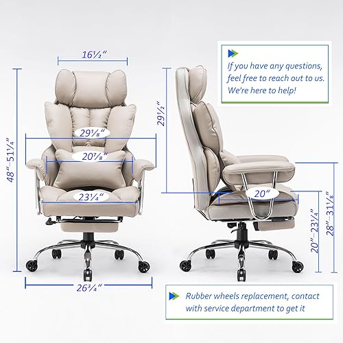 Efomao Big and Tall Office Chair 400lbs – PU Leather Executive Office Chair  with Lumbar Support Leg Rest, He