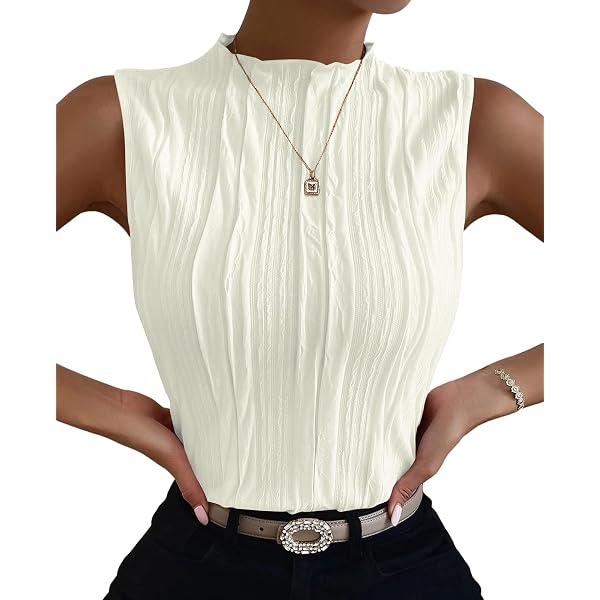Verdusa Women's Sleeveless Mock Neck Textured Tank Top Corporate