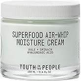 Youth To The People Superfood Air-Whip Moisture Cream - Kale + Green Tea Hyaluronic Acid Face Moisturizer, Smooths + Hydrates Up to 48HR with Dewy Glow, Non-Greasy Lightweight Gel, Non-comedogenic