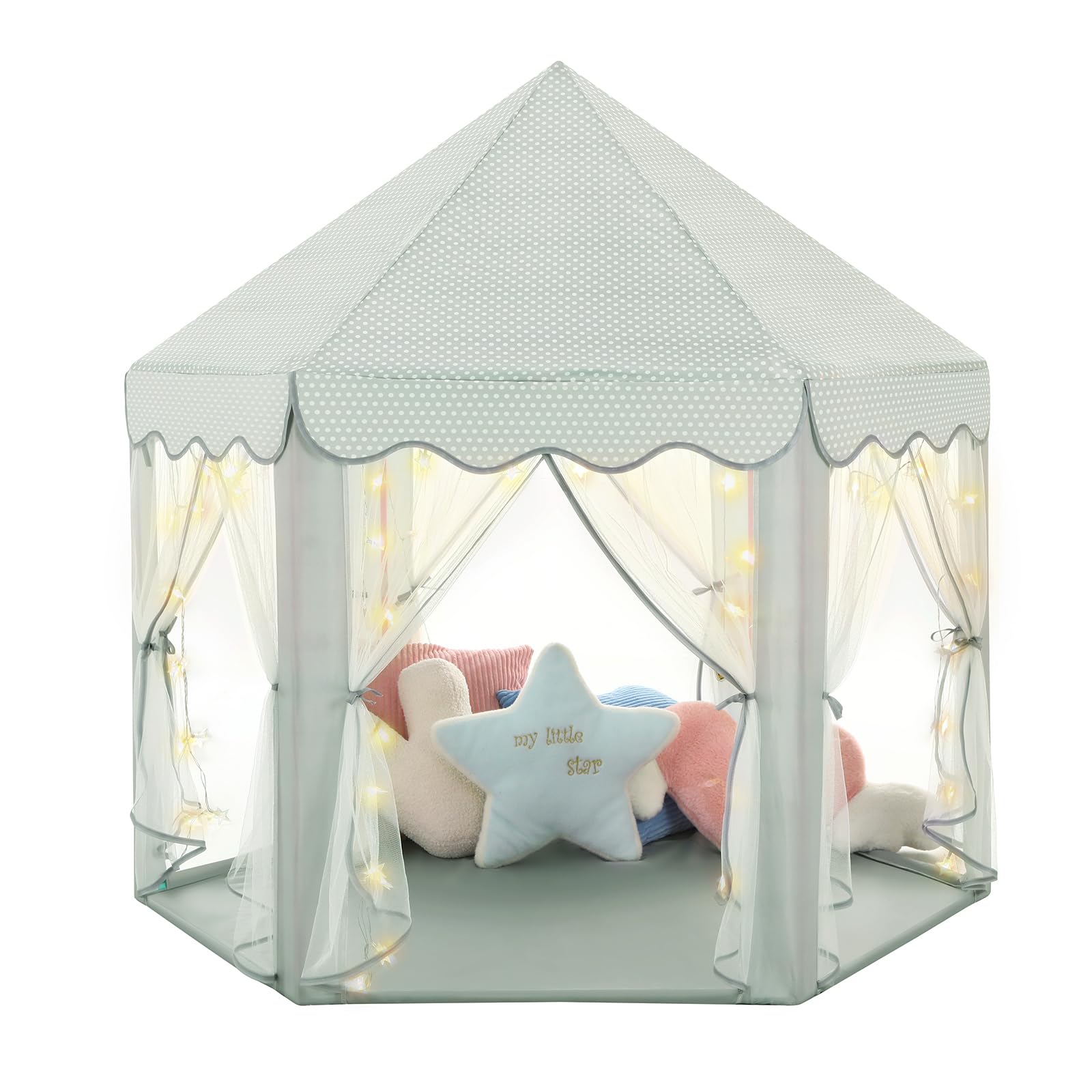 Photo 1 of Monobeach Princess Tent Girls Celadon Large Playhouse Kids Castle Play Tent with Star Lights Gift Toy for Children Indoor and Outdoor Games, 55'' x 53'' (DxH)