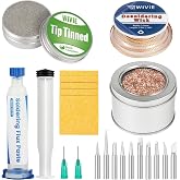 Soldering Tip Cleaning Kit, Includes Tip Tinner Brass Wire, Solder Wick, Cleaning Sponge, Solder Flux &amp; Solder Iron Tips, By WIVIE