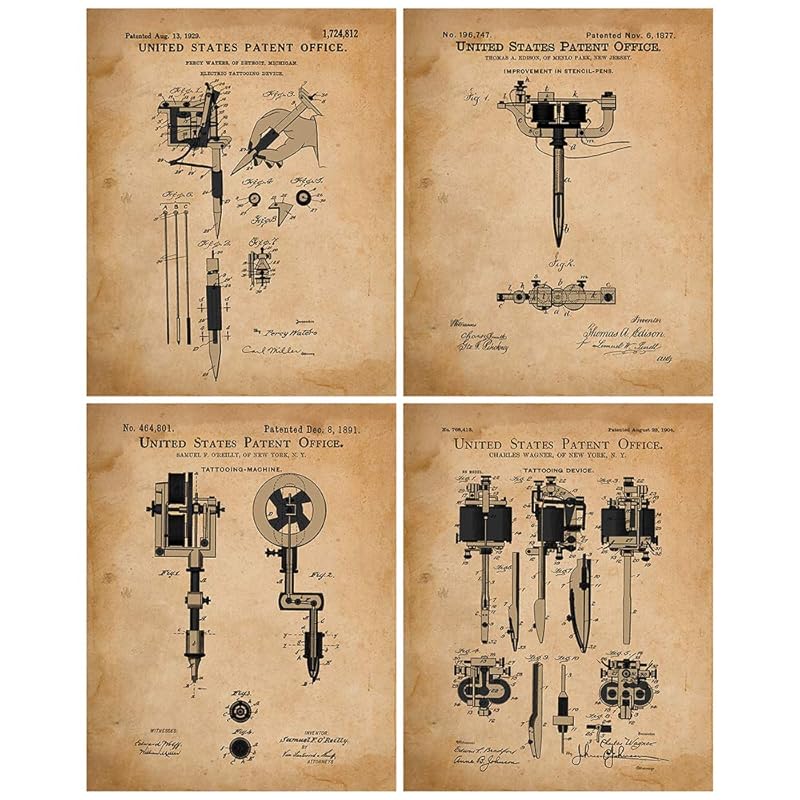 Vintage Tattoo Machine & Equipment Patent Prints Set of 4