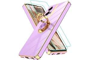 GRITUP for Motorola Moto G 5G 2024 Case: Moto G Play 5G 2024 Case with 2Pcs Screen Protector | 360° Rotation Ring Holder Magnetic Kickstand | Plating Gold Edge Soft TPU Protective Cover | Light Purple